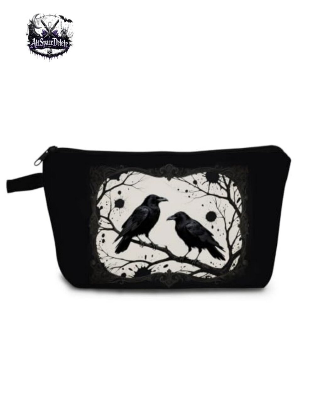 Crow Print Small Cosmetic Bag Padded Polyester Zipper Toiletry Organizer